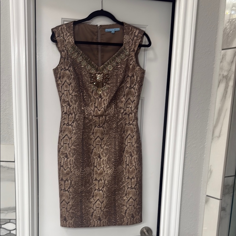 ANTONIO MELANI Bronze Metallic Sheath Dress
